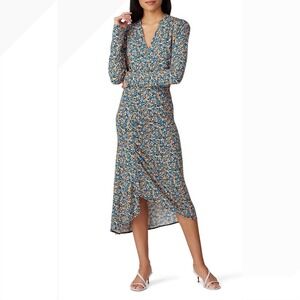 Atlein Blue Floral Ruched Dress Size 36 (US 2) Cocktail Business